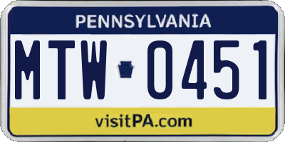 PA license plate MTW0451