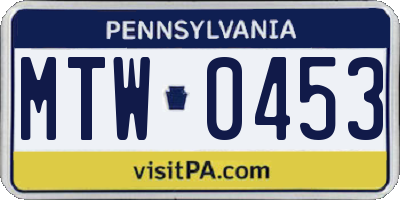 PA license plate MTW0453