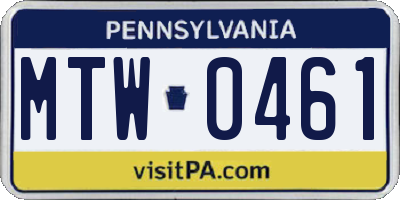 PA license plate MTW0461