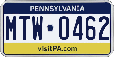PA license plate MTW0462