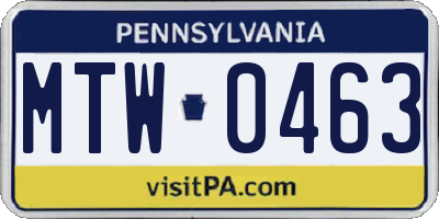 PA license plate MTW0463