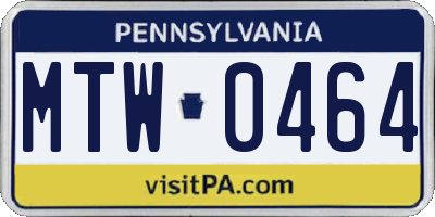 PA license plate MTW0464