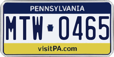 PA license plate MTW0465