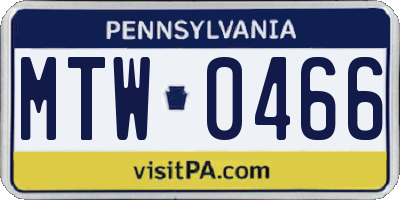 PA license plate MTW0466