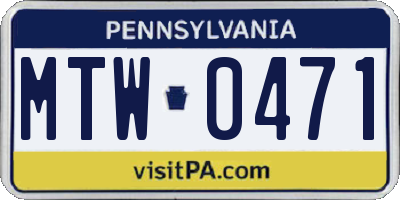PA license plate MTW0471