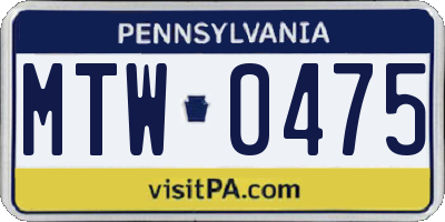 PA license plate MTW0475