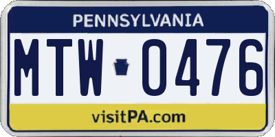 PA license plate MTW0476