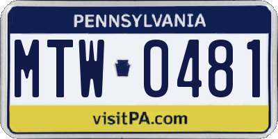 PA license plate MTW0481