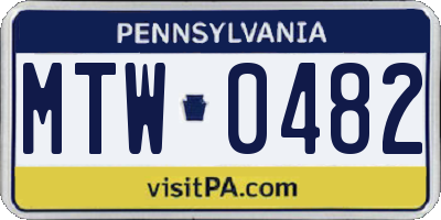 PA license plate MTW0482