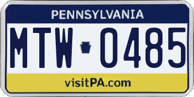 PA license plate MTW0485