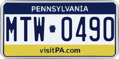 PA license plate MTW0490