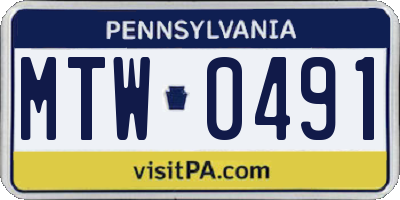 PA license plate MTW0491