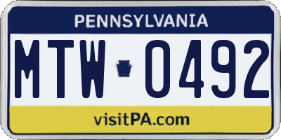 PA license plate MTW0492