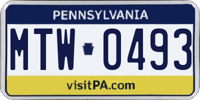 PA license plate MTW0493