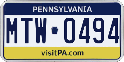PA license plate MTW0494