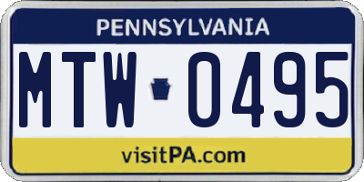 PA license plate MTW0495