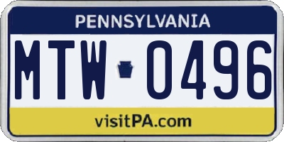 PA license plate MTW0496