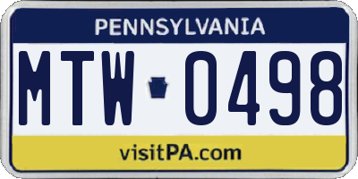 PA license plate MTW0498