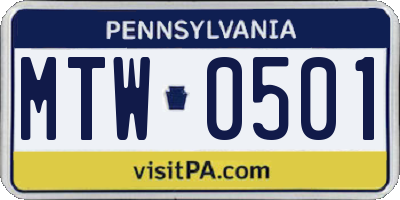 PA license plate MTW0501