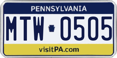 PA license plate MTW0505