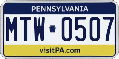 PA license plate MTW0507