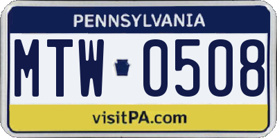 PA license plate MTW0508