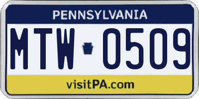 PA license plate MTW0509