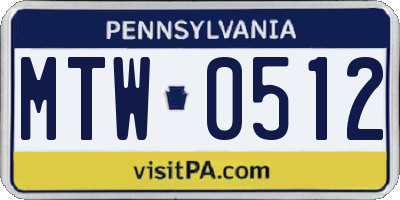 PA license plate MTW0512