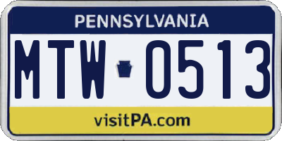 PA license plate MTW0513