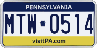 PA license plate MTW0514
