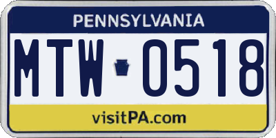 PA license plate MTW0518