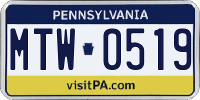 PA license plate MTW0519