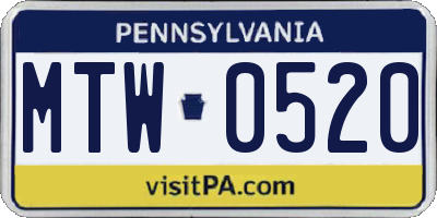 PA license plate MTW0520