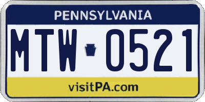 PA license plate MTW0521
