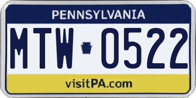 PA license plate MTW0522