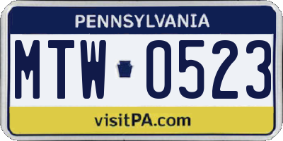 PA license plate MTW0523
