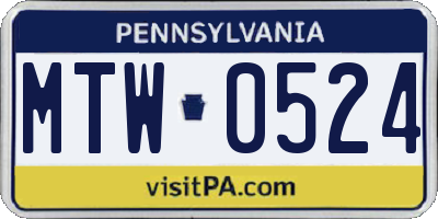 PA license plate MTW0524