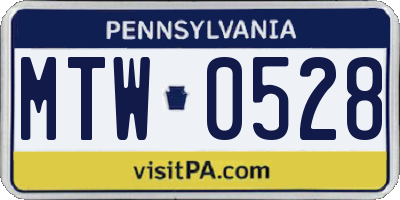 PA license plate MTW0528