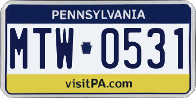 PA license plate MTW0531