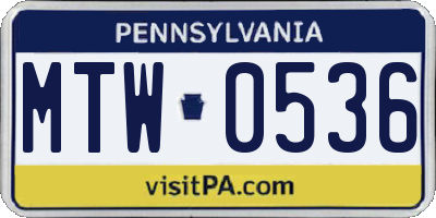 PA license plate MTW0536