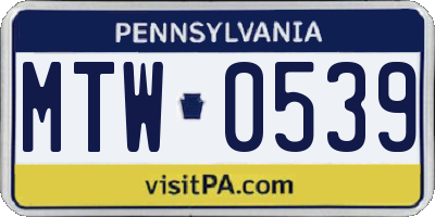 PA license plate MTW0539