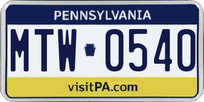 PA license plate MTW0540