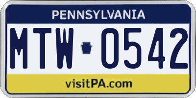 PA license plate MTW0542