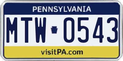 PA license plate MTW0543