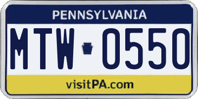 PA license plate MTW0550