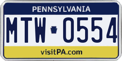 PA license plate MTW0554