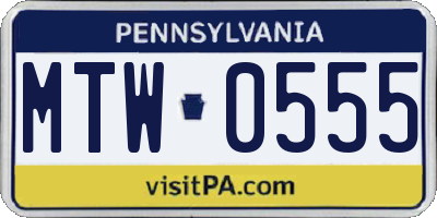 PA license plate MTW0555