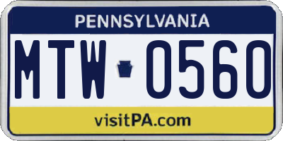 PA license plate MTW0560
