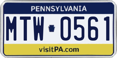 PA license plate MTW0561