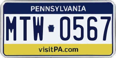 PA license plate MTW0567